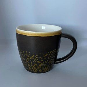 Starbucks Coffee Mug Bone China Brown & Gold Rim Coffee Bean Leaves Cup 2011